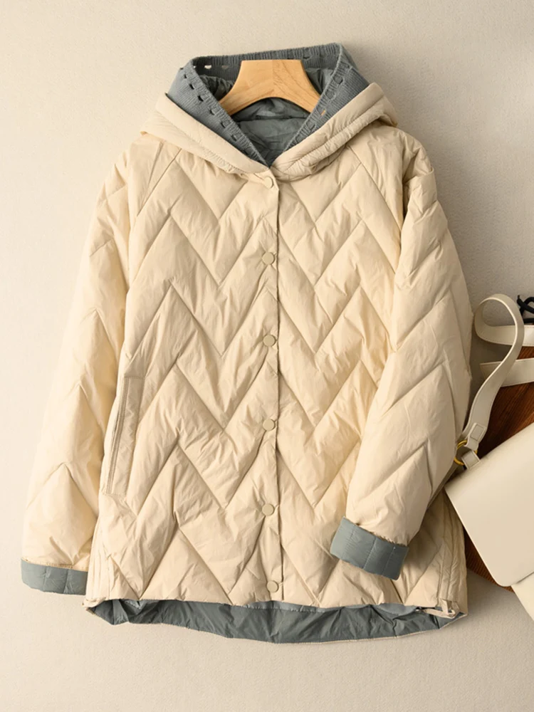 SEDUTMO Patchwork Winter Duck Down Jacket Women Quilted Warm Oversize Long Hooded Coat Fashion Ultra Light Thin  Autumn ED1800