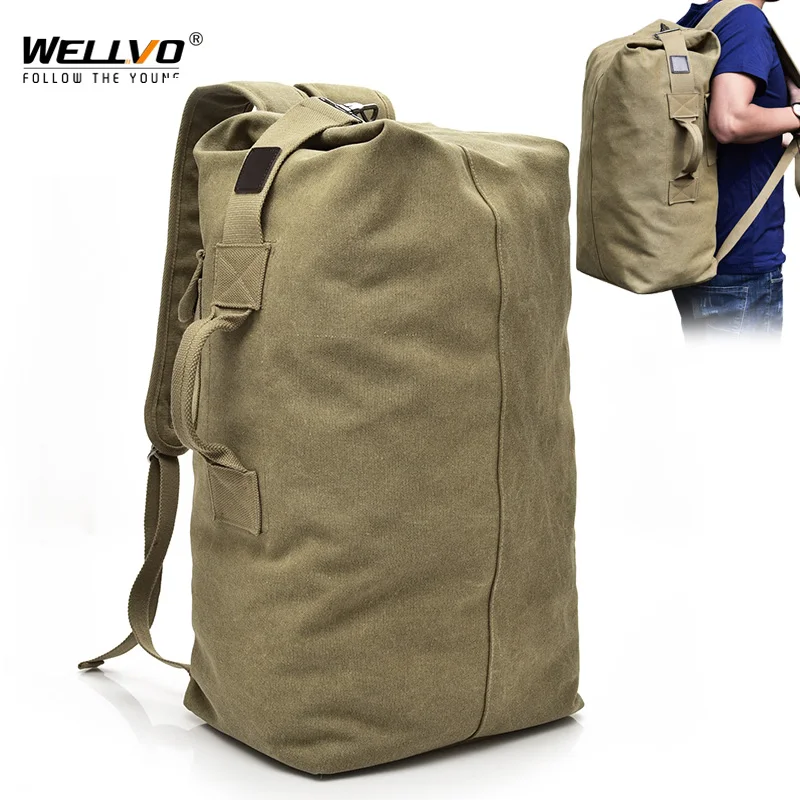 Men\'s Canvas Backpacks Multi-purpose Bucket Mountaineering Travel Bag Large Shoulder Bags Men Army Trip Foldable Hand Bag XA1934