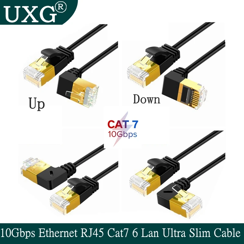 10Gb Ethernet Thin RJ45 Cat7 6 Lan Ultra Slim Cable UTP RJ45 Network Cable for Cat6 Compatible Patch Cord 90 Degree Right Angle