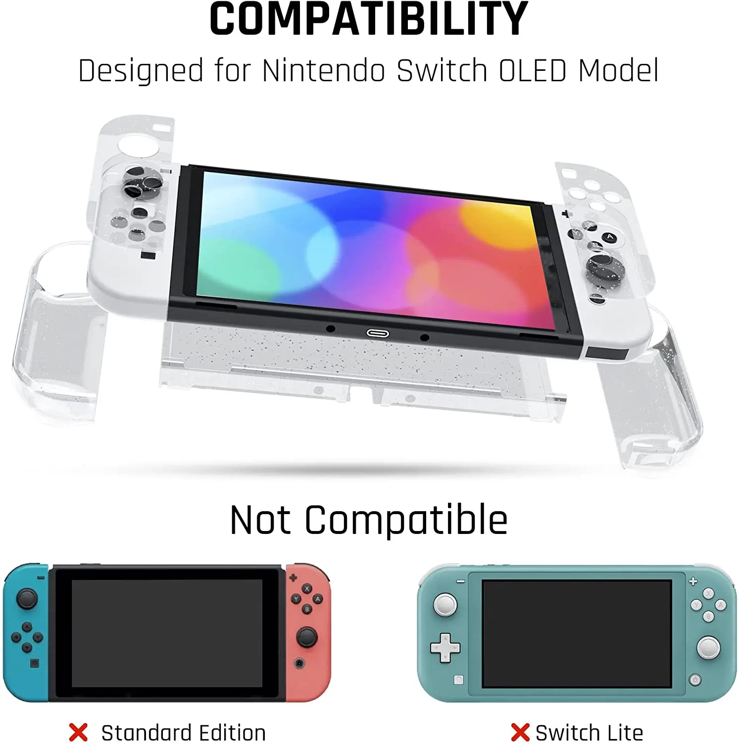 Dockable Crystal Sparkly Skin Glitter Clear Case Hard Protective Cover for Switch OLED and Joy Con Controller Game Accessories