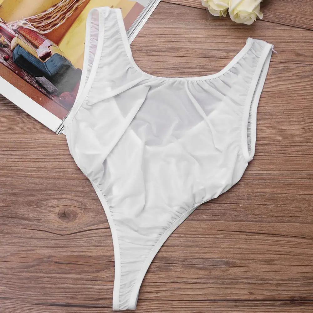 Bañadores transparentes para mujer, traje de baño de corte alto con Tanga, leotardo, ropa interior de playa