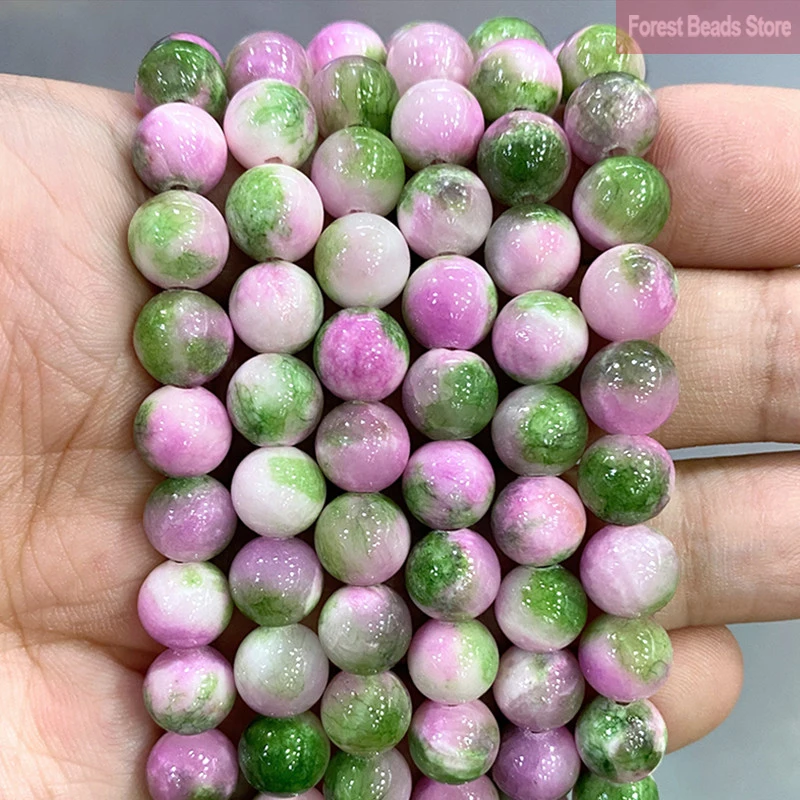 Natural Stone Green Pink Persian Jades Round Loose Beads DIY Handmade Bracelet Earrings for Jewelry Making 15'' 6/8/10/12mm