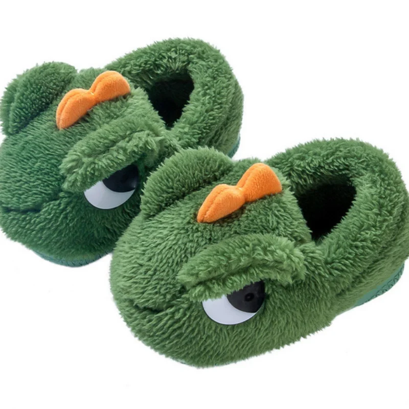 Pop Eye-Zapatillas de casa de dragón para niños y niñas, Zapatillas de lana con dibujos animados de algodón, pantuflas de otoño e invierno, CSH1130