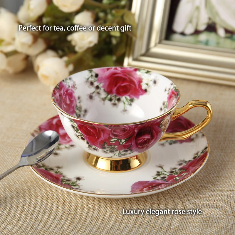 Rose Bone China Coffee Set Europe Porcelain Tea Cup Saucer Mug Ceramic Sugar Pot Jug Jar Teatime Drinkware Coffeeware Teapot