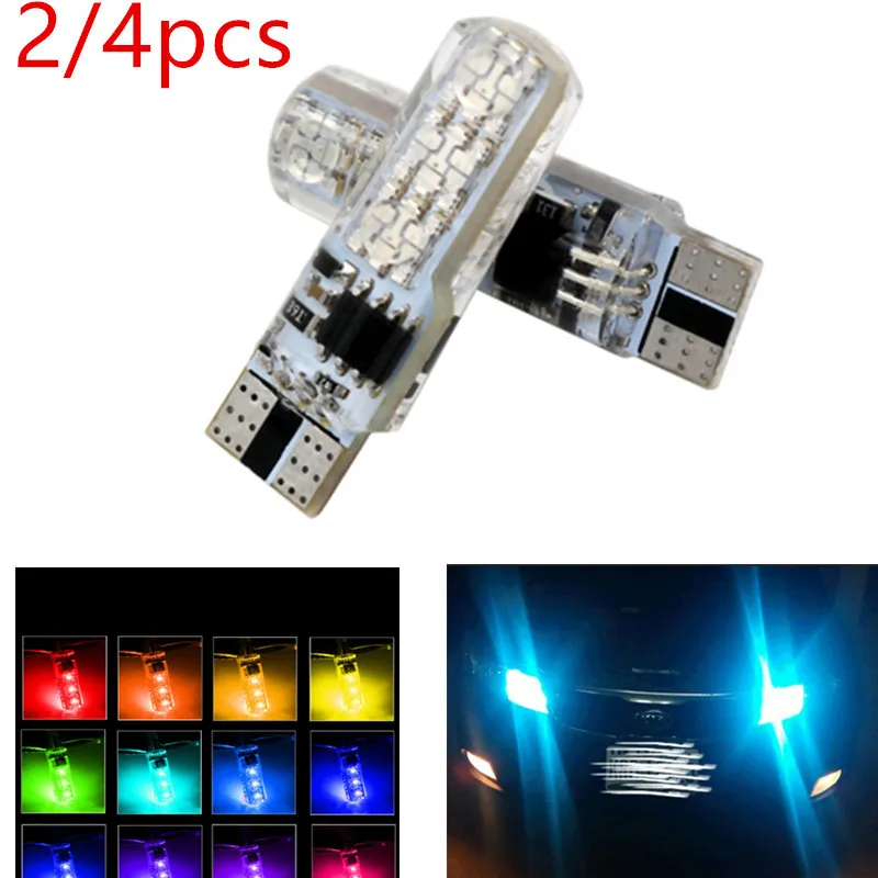 

2/4Pcs LED Signal Bulb Interior Light RGB Auto License Plate Reading Wedge Side Atmosphere Lamp