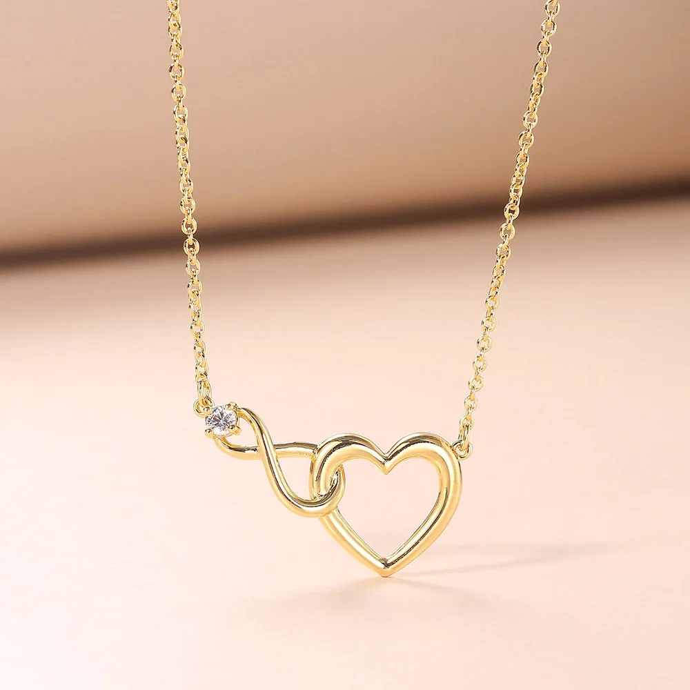 Heart Pendant Necklace for Women Crystal Infinite Love Aesthetic Korean Choker Gold Color Chain Wedding Accessories Jewelry N457