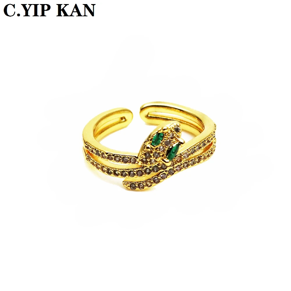 C.YIPKANAdjustable size open crystal women's ring micro set zircon snake ring for fashion girl party Jewelry Gift Ring Width 9mm