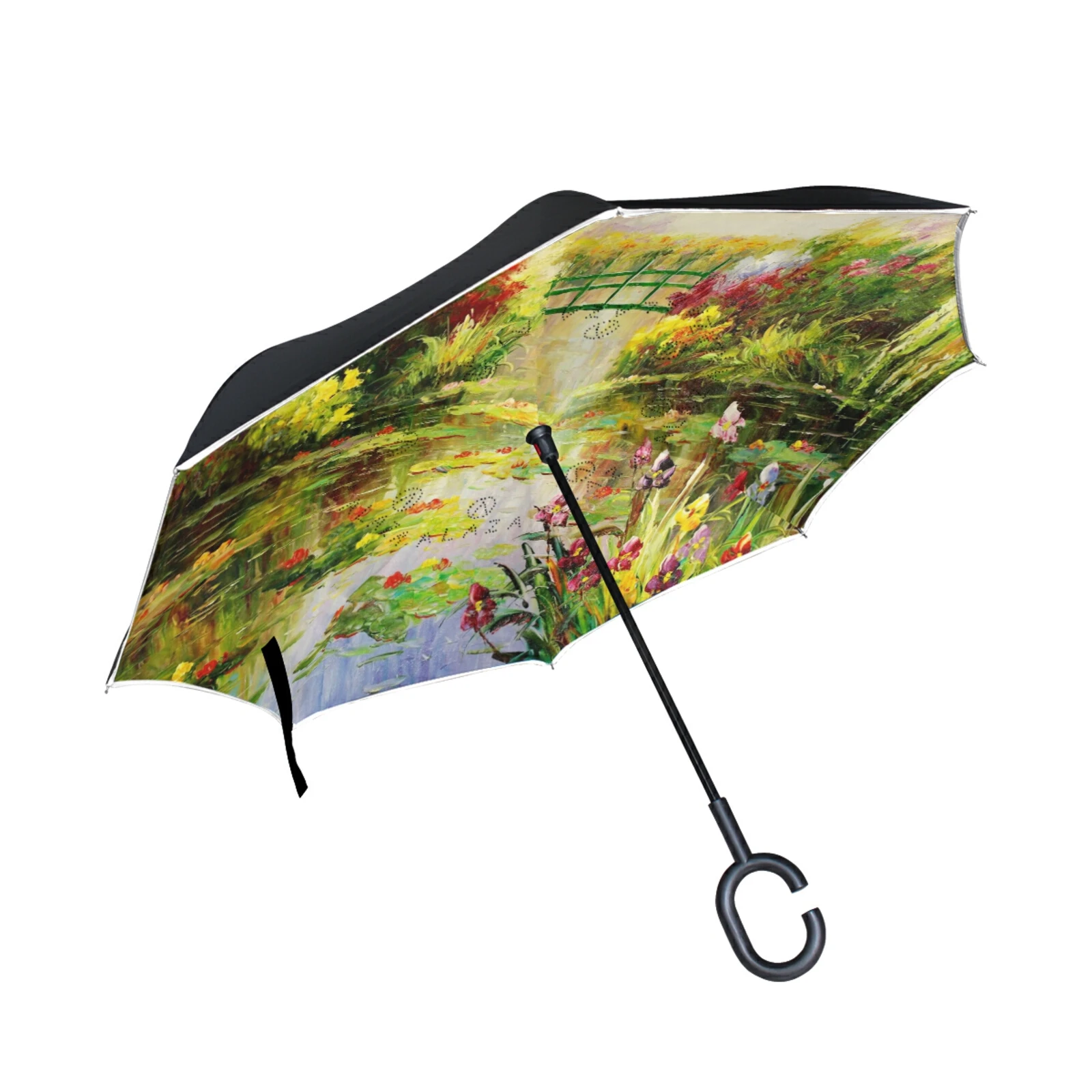 

Famous Claude Monet Oil Painting Car Reverse Umbrella Windproof Double Layer Inverted Self Stand Umbrella Rain Women Men Parasol