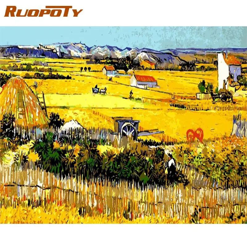 RUOPOTY Frame Harvest DIY Painting By Numbers Landscape Acrylic Oil Paint By Numbers Wall Art Decors Handpainted Diy Gift