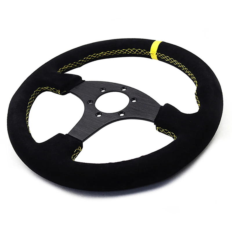 Car Styling Sport Steering Wheel Flat Spoke Red/Yellow Stitching Race Type Suede Leather Steering Wheel 330MM