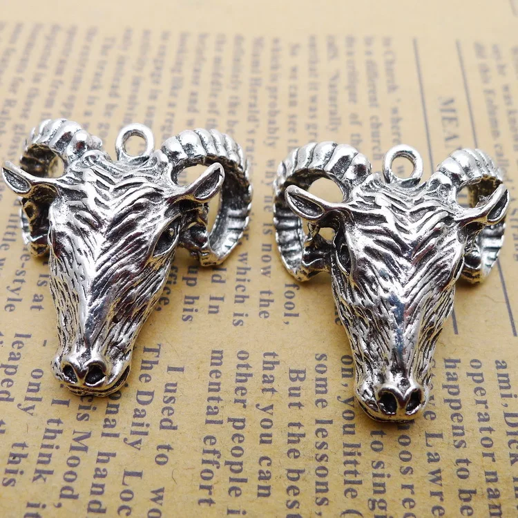 3pcs/Lot 30x30mm Sheepshead Charms Antique Silver Color Sheep Pendants for DIY Jewelry Making Charm