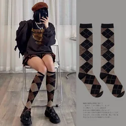 Women's Sock Warm Winter Knee Socks Diamond Plaid Pattern Cotton JK College Style Christmas Gift Fashion Socks Free Shipping