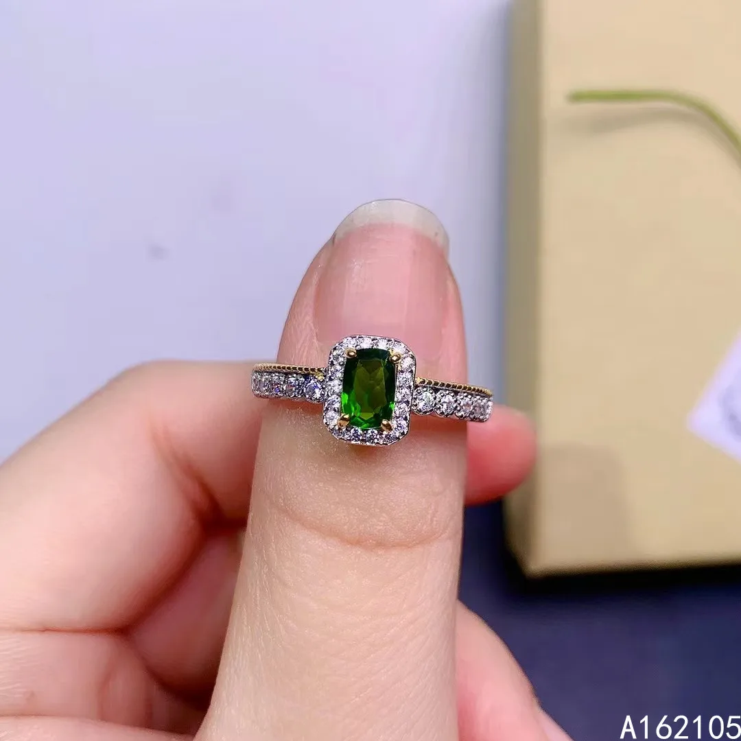 

925 pure silver Chinese style natural diopside women's vintage noble rectangle adjustable gem ring fine jewelry support detectio