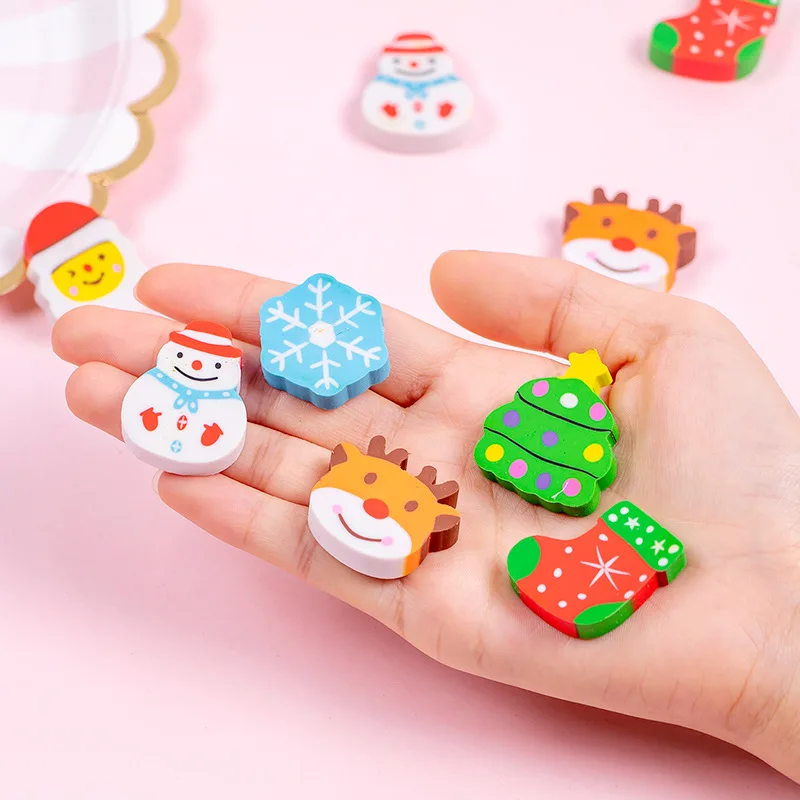 6 Pcs/Lot Cartoon Christmas Eraser Set Students Christmas Gift Gift Eraser Wholesale