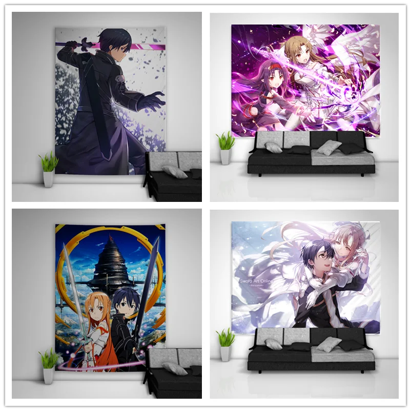 Canvas Painting Nordic Posters and Prints Wall Art for Living Kids Room Decor Sword Art Online Kirito Yuuki Asuna Wall Pictures