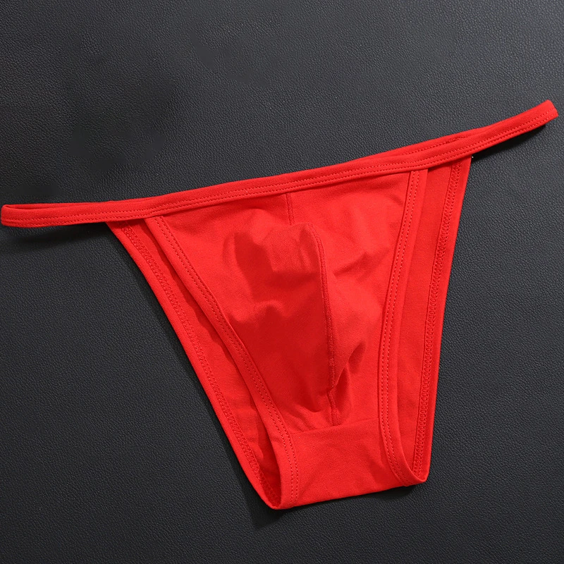 Men\'s Sexy Solid Color Low-Rise Thong Briefs Breathable Underwear Hot Sexy Tangas Thong Comfortable Lingerie Underwear Male
