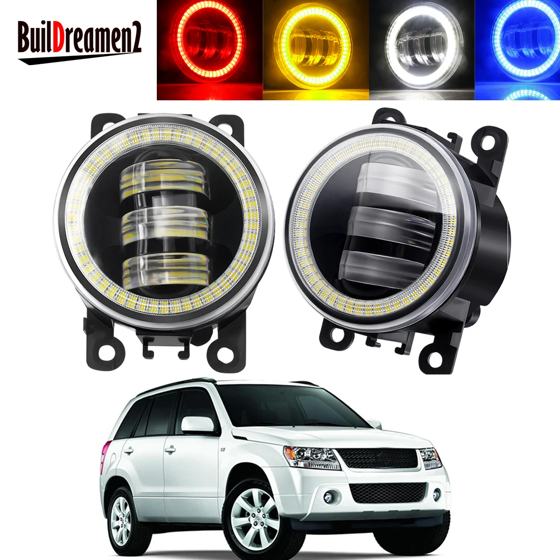 2 X Angel Eye Fog Light Assembly For Suzuki Grand Vitara 2/II JT 2005-2015 Car LED Lens Fog Driving Lamp DRL 30W 6000LM 12V