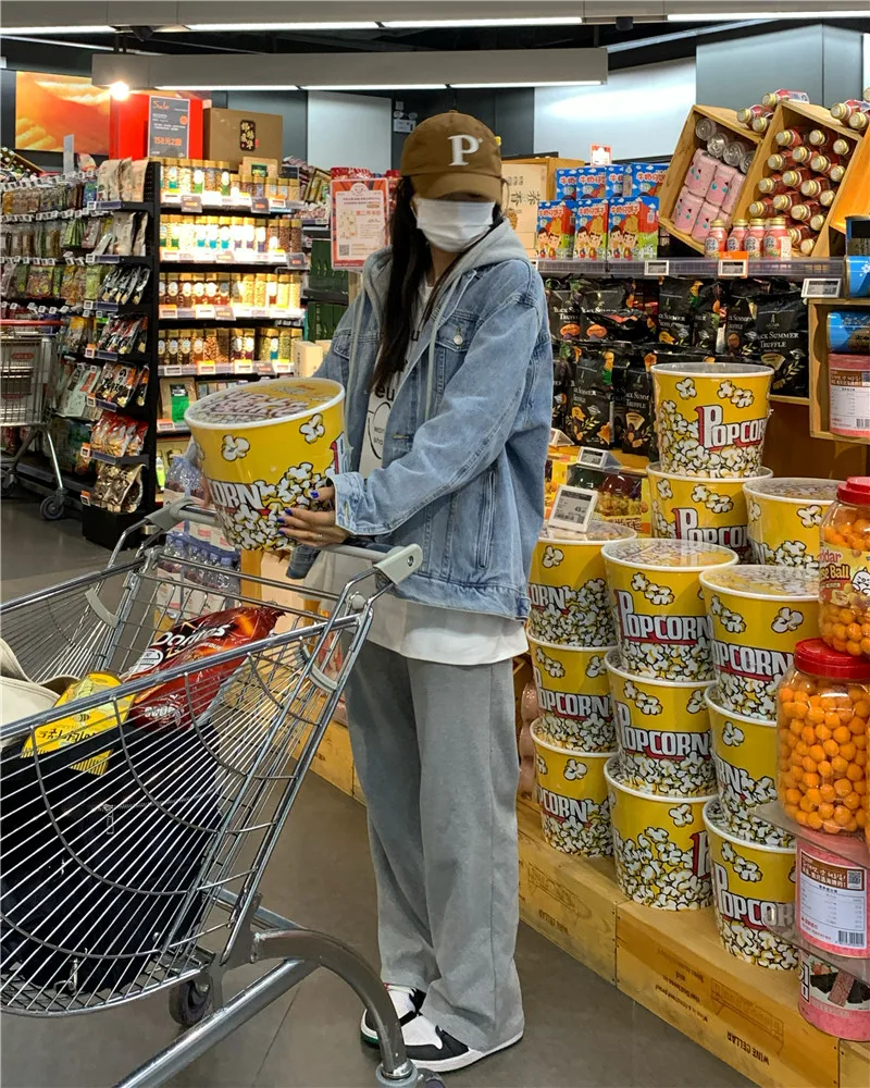 Hooded Jean Jacket Women Korean Style Loose Button Up Denim Coats Autumn 2025 New Fashion Oversized Jacket Female