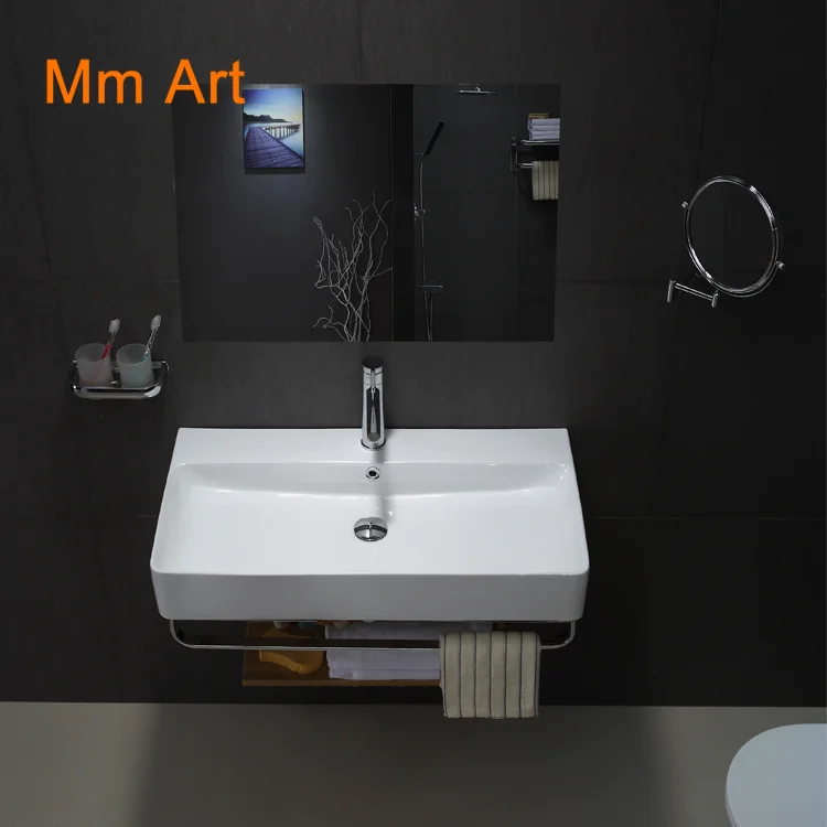 New arrival white bathroom ceramic rectangular wall hung basin with CE RoHS Bathroom sink