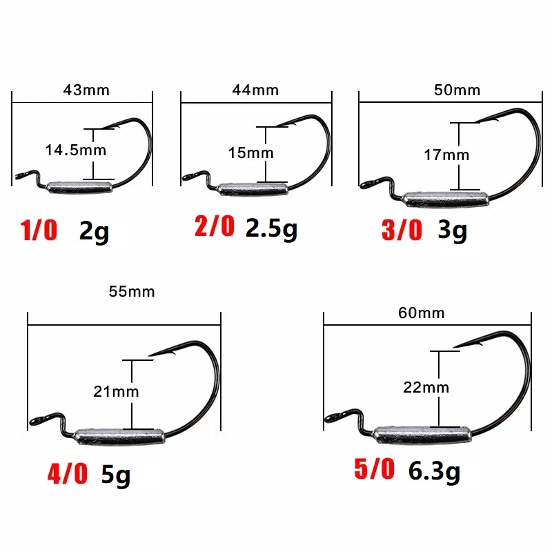 Fishing Hook Lead Jig Head Barbed Lead Hook 2g/2.5g/3g/5g/6.3g Offset Fish Hooks Fit for Texas Rigs Fishing Tackle