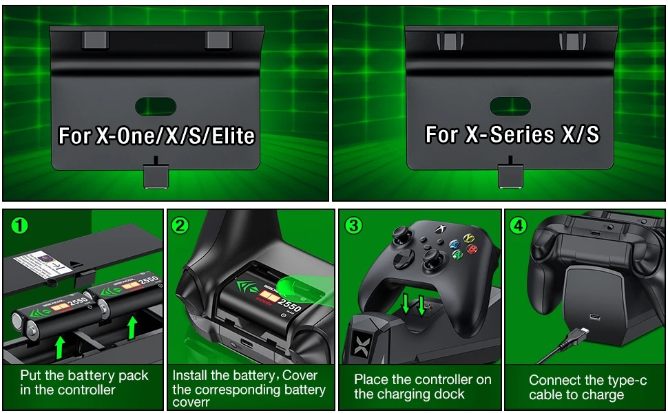 2 Batterie Ricaricabili + Cavo USB Per Controller XBOX One / S / Elite – MIMD