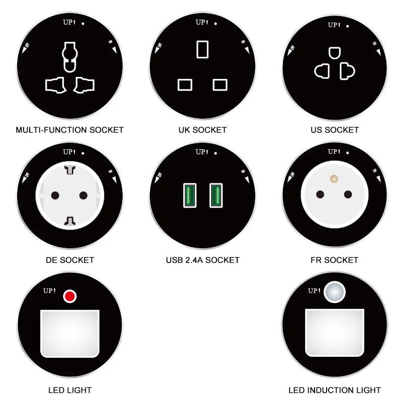 Power track socket Embedded mounted home Kitchen meeting table multi-function sockets UK US DE AU standard wallsocket with usb