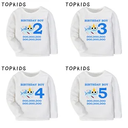 2021 Boys Happy Birthday Blue Shark 1-9 Number Cartoon Print T shirt Kids Long Sleeve T-shirt Children Funny Clothes,LKP2441