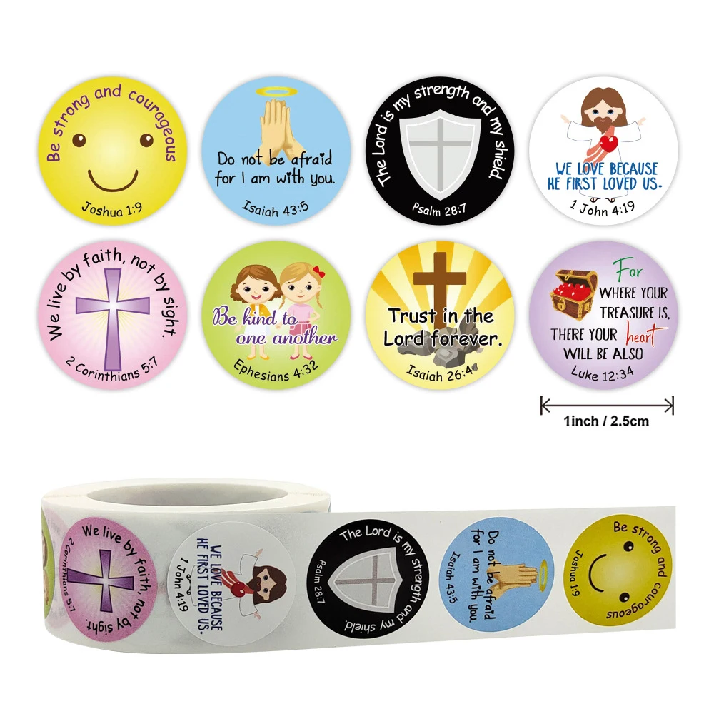 

500pcs 2.5cm Children Christian Stickers Bible Scriptures Faith Prayer God Signs Decoration Label Sticker