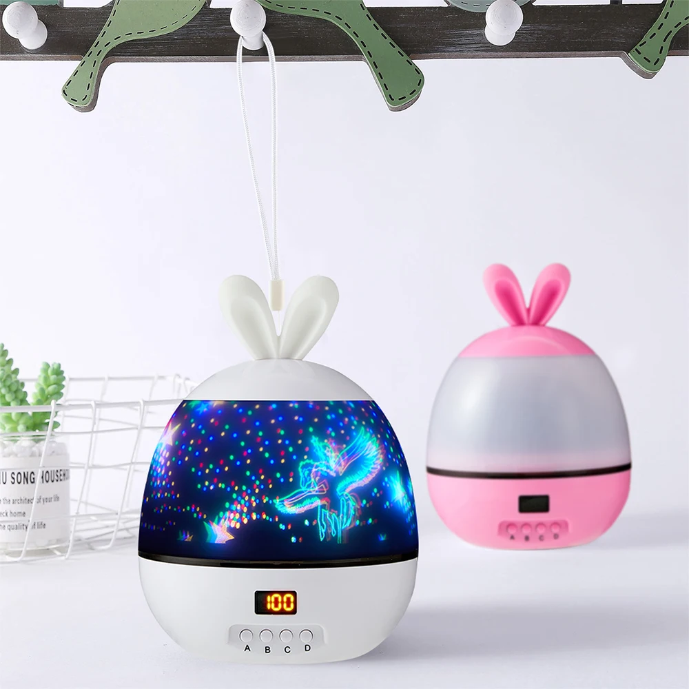 Rabbit Style Led Stars Projector Nightlight Night Lights With Timer Rotat Sleeping Light Projector Light Children Kids Gift D30