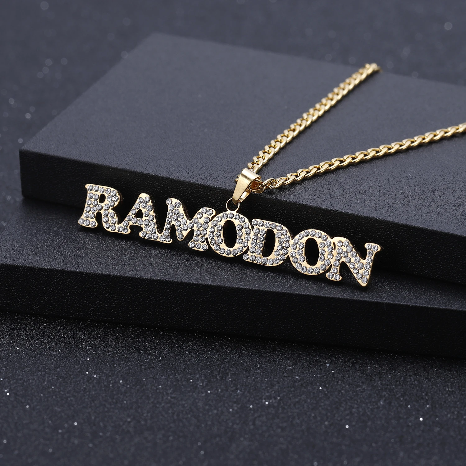 Personalized Name Necklace Iced Out Pendant Diamond Charm Custom Gold Stainless Steel Cuban Chain Nameplate Personalized Jewelry