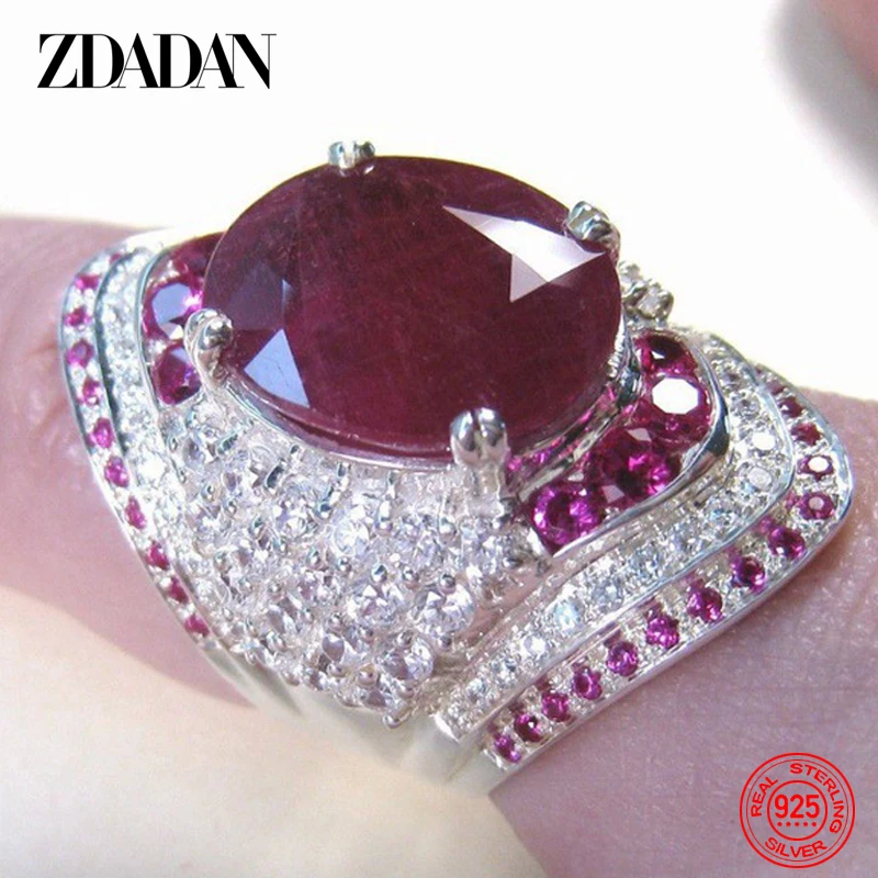 Women's 925 Sterling Silver Ruby Ring with Zircon, Fashion Gift