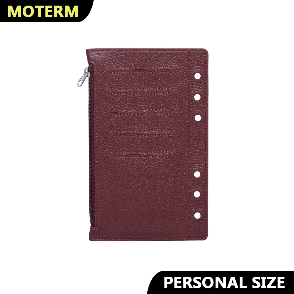 Moterm Zipper Flyleaf for Personal Size Ring Planner Genuine Pebbled Grain Leather Divider Coin Storage Bag Notebook Accessory