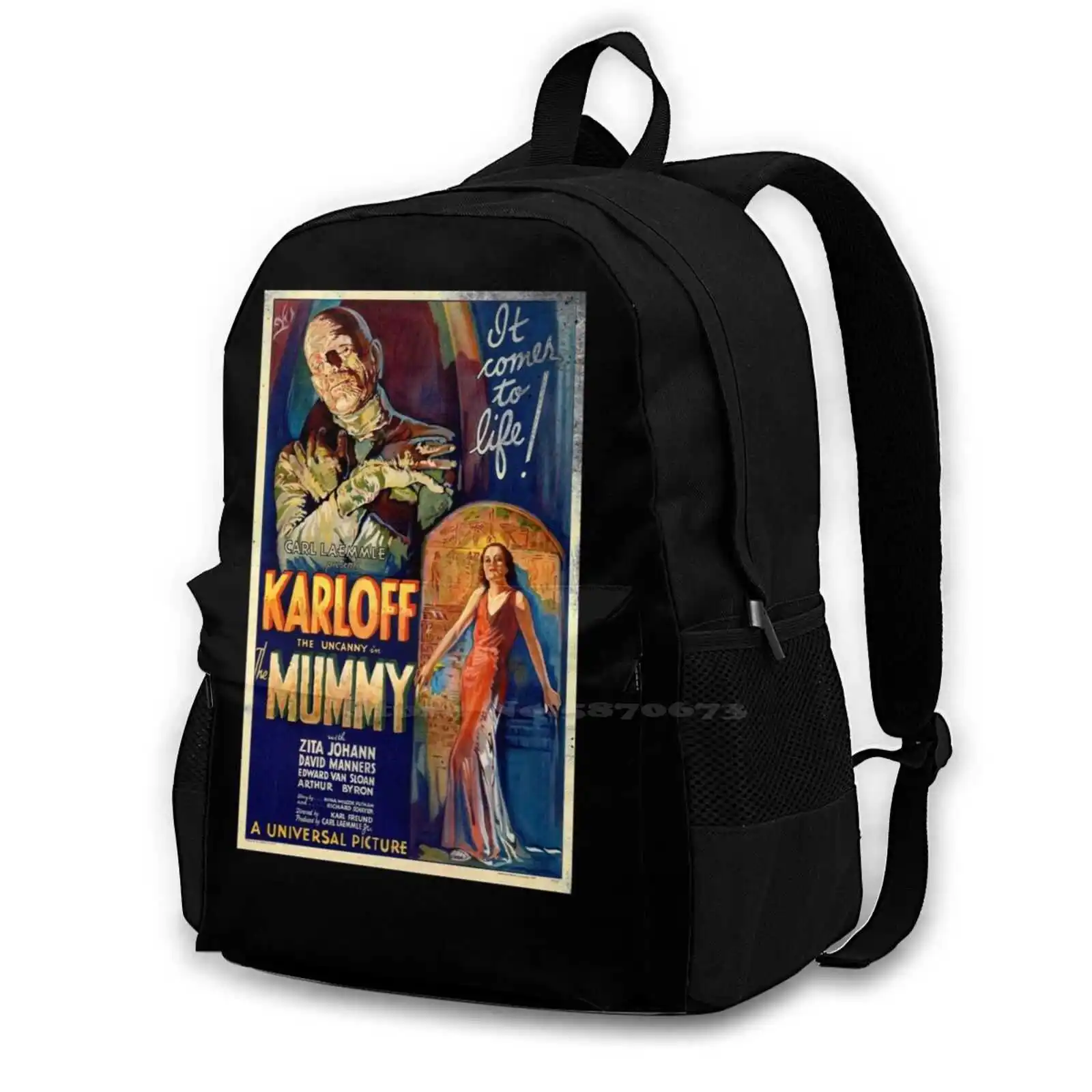 

Mummy Boris Movie Vintage Poster School Bags Travel Laptop Backpack Oldschool Cinema Horror Retro Kirk Hammett Frankenstein