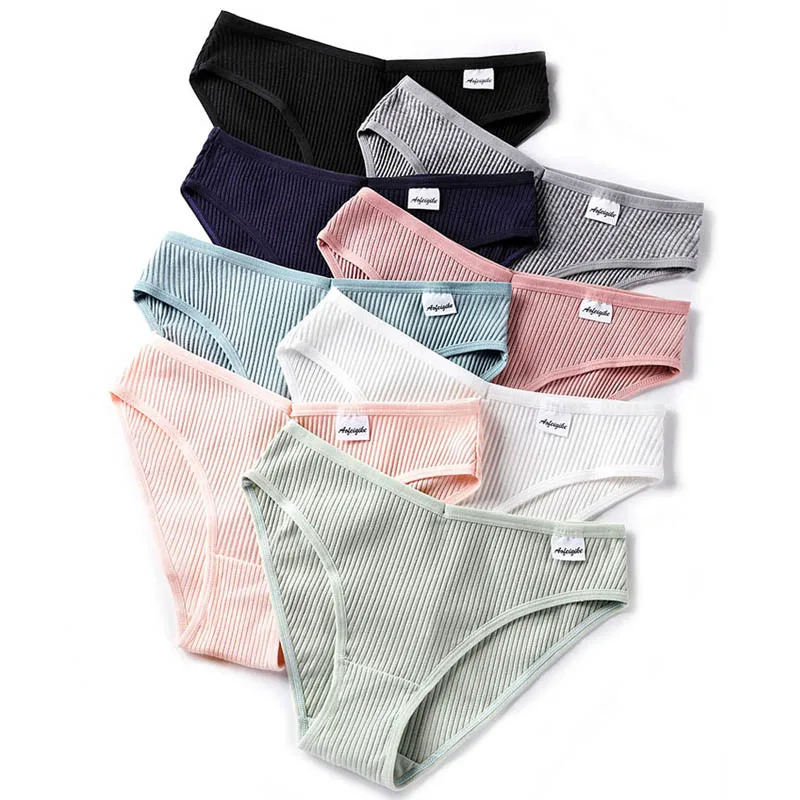 CINOON – culotte rayée en coton pour femme, ensemble de 3 pièces, sous-vêtements, slip de couleur unie, taille basse, douce, Lingerie féminine