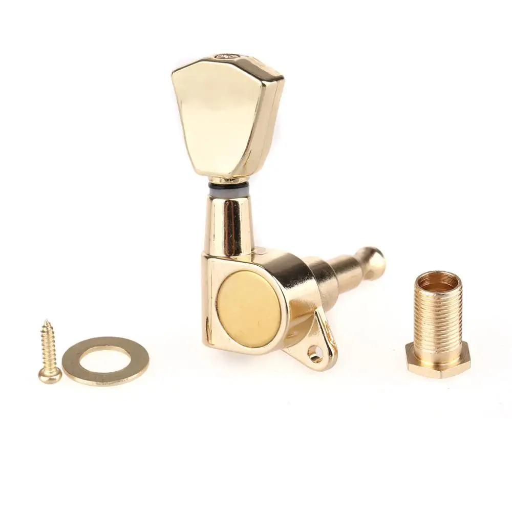 Musiclily Pro 3x3 Sealed Guitar Tuners Tuning Pegs Keys Machine Heads Set for Les Paul Style Guitar, Tulip Button Gold