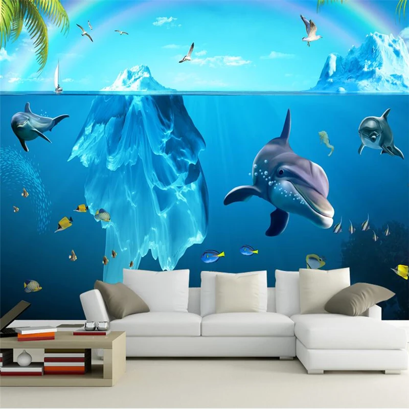 

mural papel de parede 3d Custom wallpaper Gorgeous glacier marine dolphin living room TV wall papier peint behang