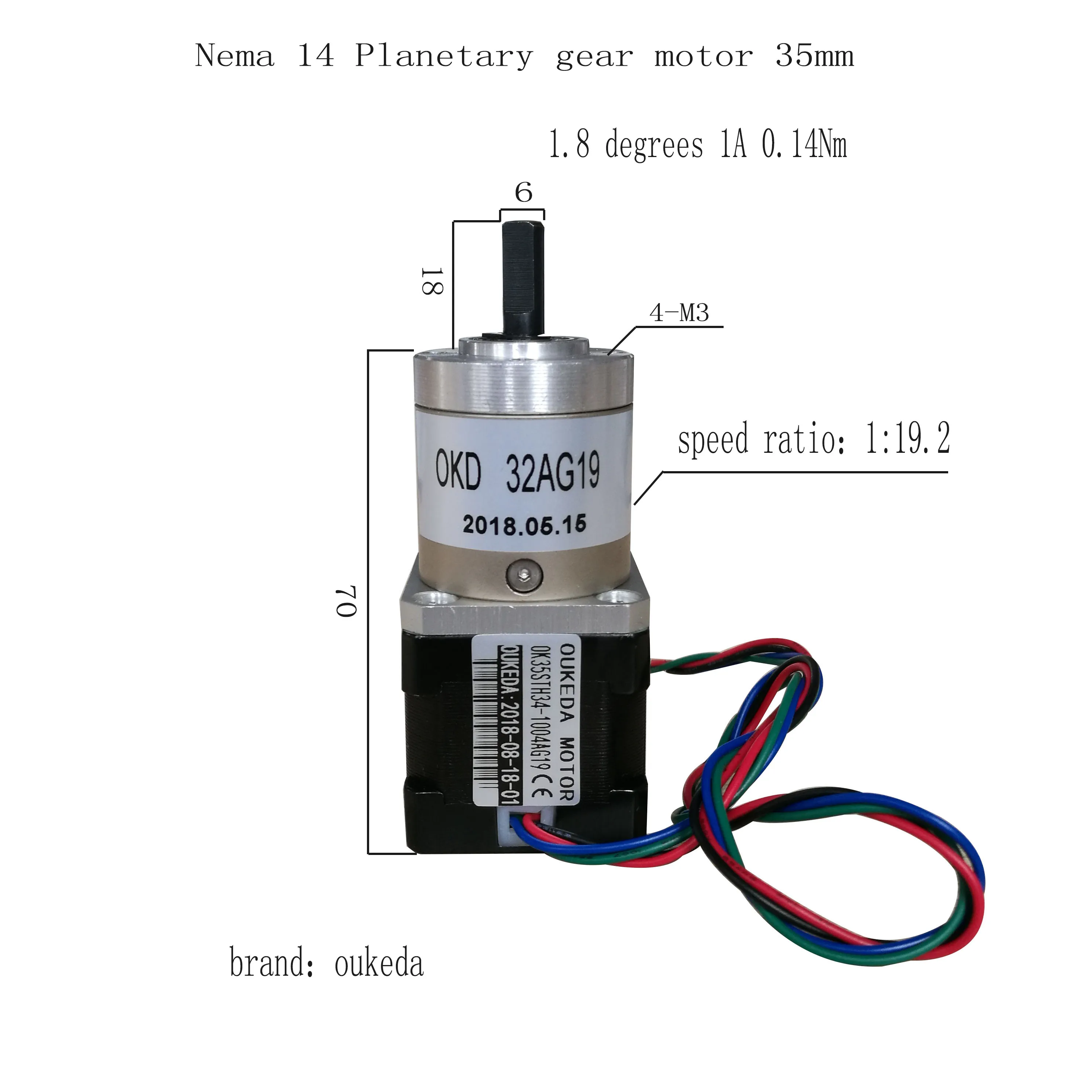 

35 planetary gear motor speed ratio 19 35 gear motor Nema14 35BYGH34 planetary reducer