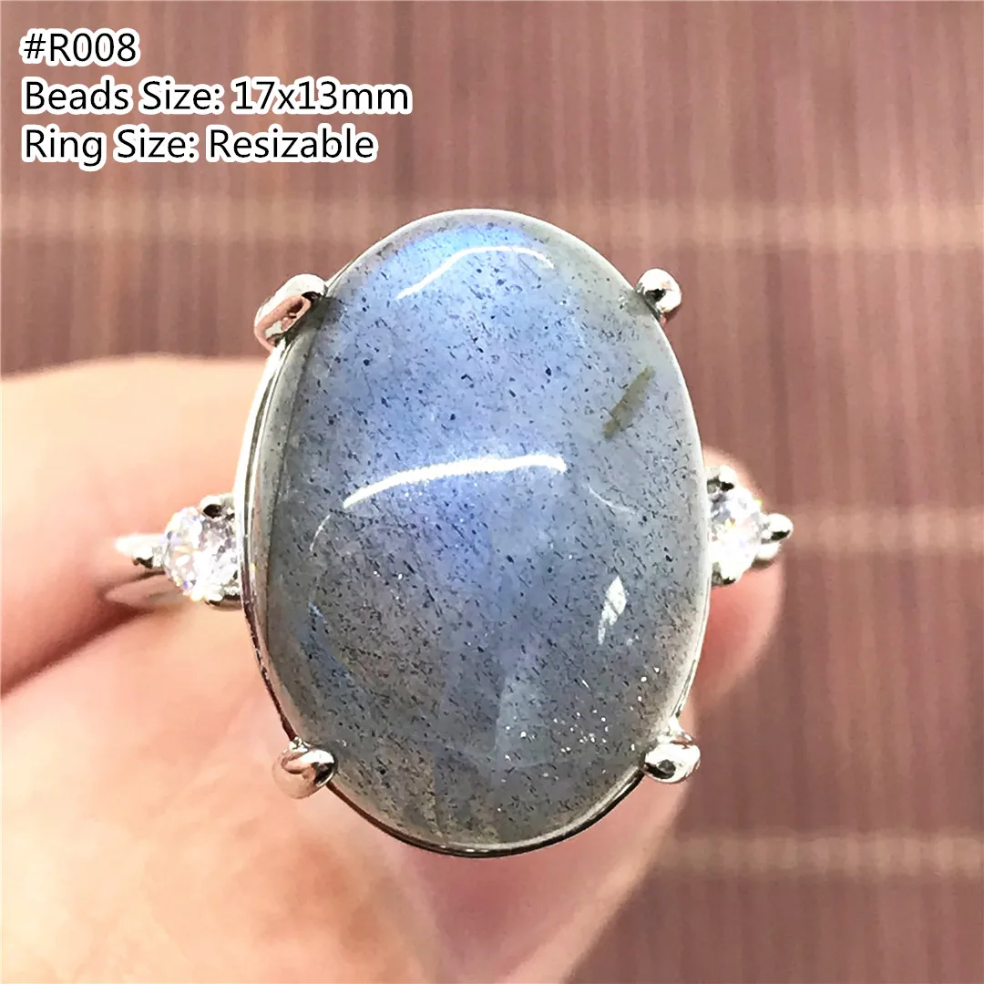 Natural Labradorite Ring Jewelry For Women Men Crystal Oval Beads Healing Luck Moonstone Stone Adjustable Ring Gemstone AAAAA