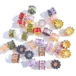 10pcs Multicolor Clear Zirconia Pave Hole Wheel Spacers Beads for Girl Bracelet Necklace Making Handcrafts DIY Accessory Supply