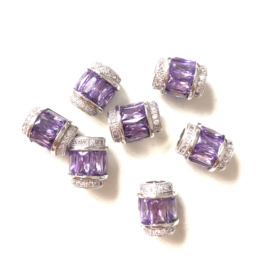 10pcs 9.5x12mm Clear Purple Zirconia Paved Big Hole Spacers Beads Women Jewelry Necklace Bracelet Making Handmade DIY Accessory