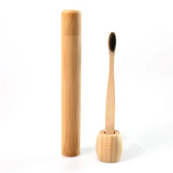 Escova de dentes de bambu natural para o adulto e a criança, escova de dentes de bambu, suporte portátil do curso, bpa lavável