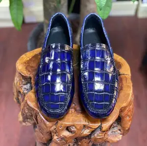 Роскошная обувь для мужчин Sipriks из натуральной крокодиловой кожи; Мужские лоферы; Удобная обувь для вождения Темно-синие для обуви слипоны крокодиловой кожи на плоской подошве; Платье