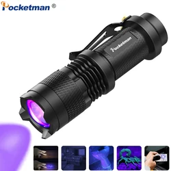 Linterna LED UV portátil con zoom, luz negra ultravioleta de 395nm para marcador, verificador, detección de orina de mascotas