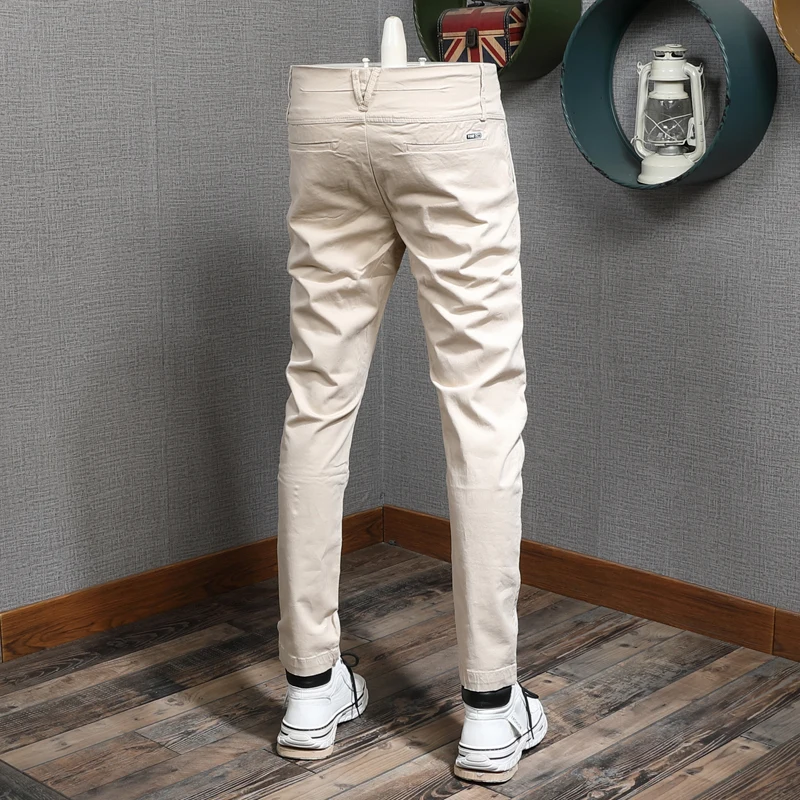 Summer Khaki Pants Men Fashions Casual Cotton Stretch Slim Fit Trousers