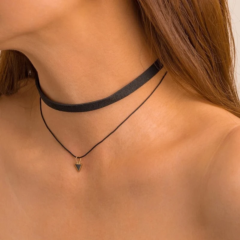 YWZIXLN Bohemia Classic Gothic Tattoo Black Lace Ttriangle Pendant Choker Necklace  For Women Jewelry Gift Wholesale N0235