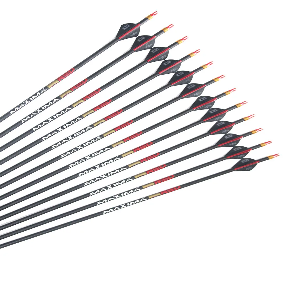 12pcs Archery Carbon arrows 340 spine ID6.2mm arrow nock insert replaceable arrowhead 3K weave for compound bow