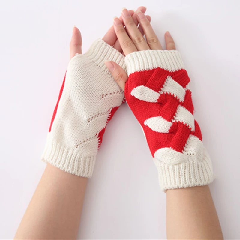 Half Finger Knitted Gloves Female Two Colors Bamboo Weaving Flowers Fingerless Knitting Gloves Warm Arm Sleeve Unisex G-16