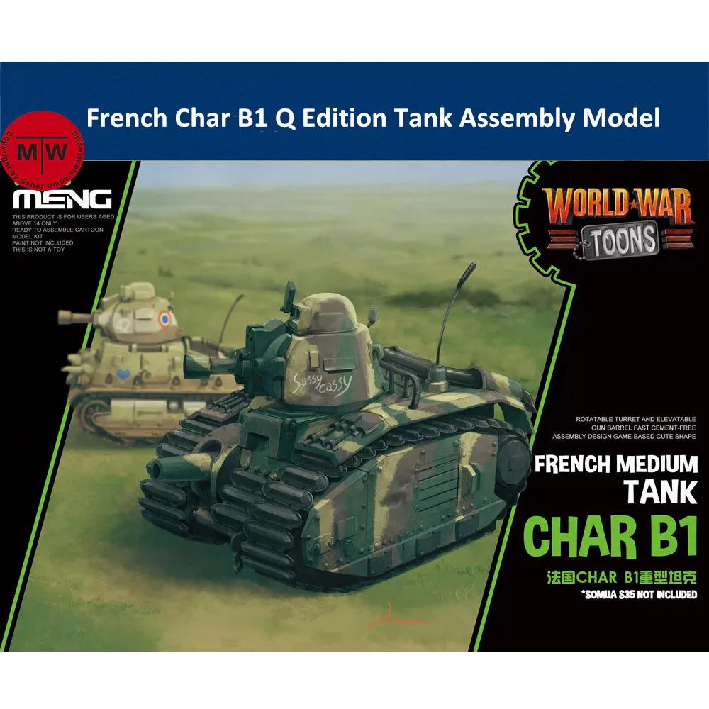 

Meng Kids WWT-016 French Char B1 Tank Q Edition Plastic Assembly Model Kits