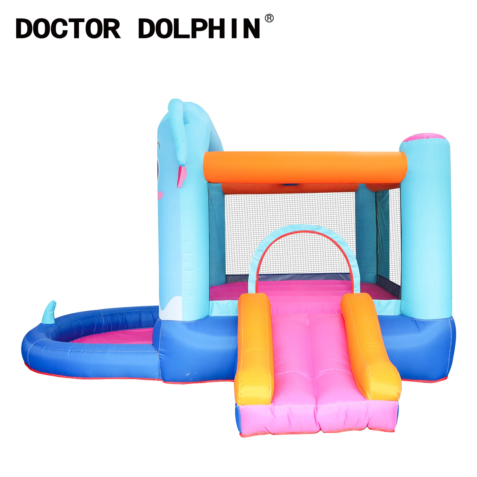 Doctor Dolphin Inflatable Bounce House, 10.1X8.8X6 FT Jumping Castle with Slide & Ball Pit for Kids, Indoor & Outdoor Playhouse