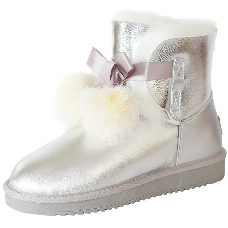 Botas de nieve de piel de oveja auténtica para mujer, zapatos de invierno, 100%